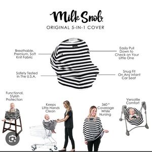 Gray and White Striped 5 in 1 car seat/nursing cover up, many ways to use.
